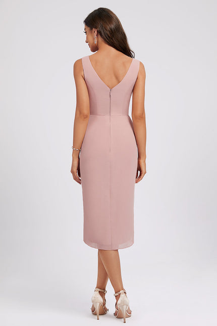 Robe Fourreau Plissée Rose - gallery 4