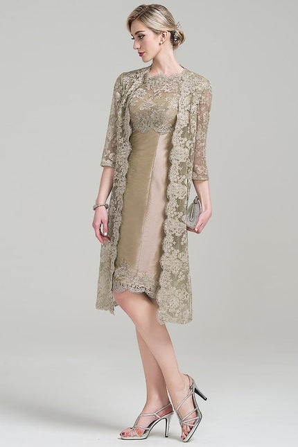 Robe Fourreau Dentelle Beige - gallery 2