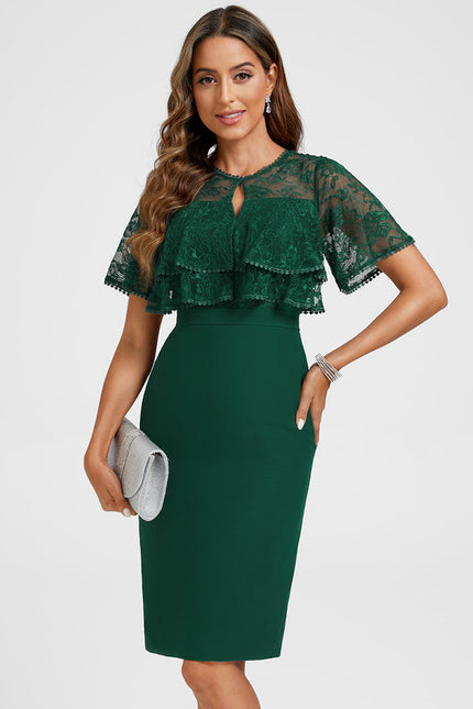 Robe Fourreau Dentelle Verte - gallery 3