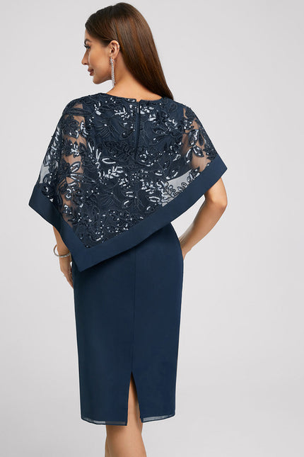 Robe Fourreau Chiffon Marine - gallery 6