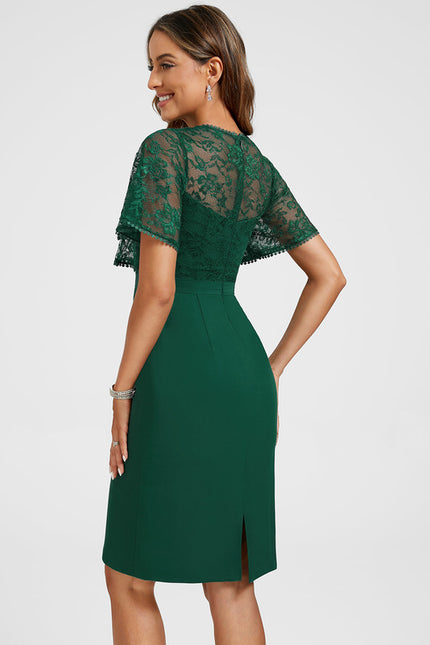Robe Fourreau Dentelle Verte - gallery 5