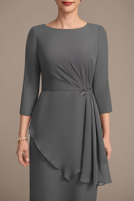 Robe Fourreau Chic Drapé Perlé - gallery 7