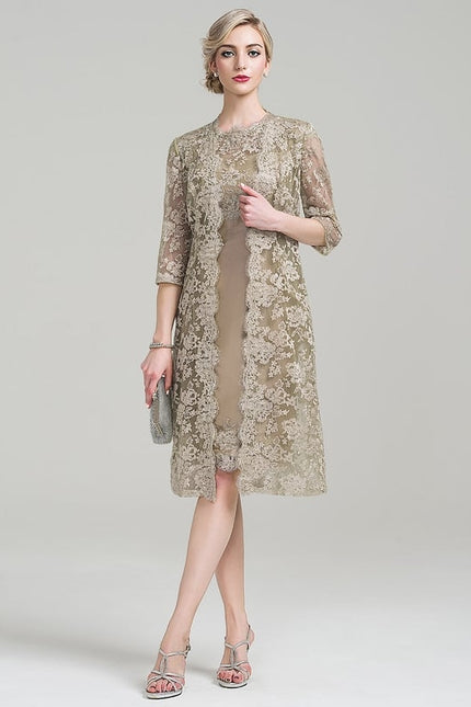 Robe Fourreau Dentelle Beige - gallery 1