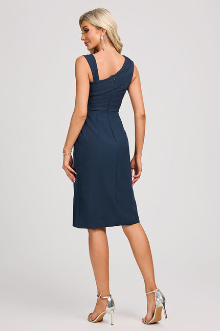 Robe Fourreau Drapée Marine - gallery 5