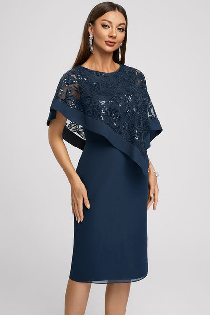 Robe Fourreau Chiffon Marine - gallery 2