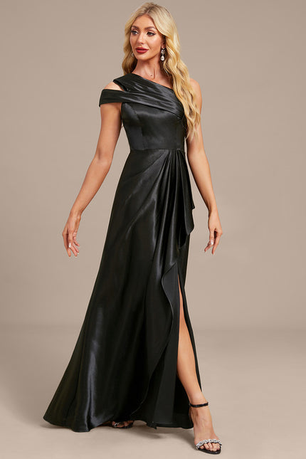 Robe Fourreau Satin Noire Élégante