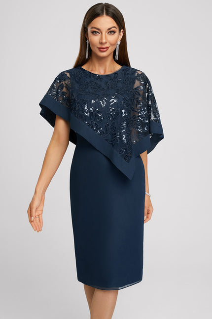 Robe Fourreau Chiffon Marine - gallery 1