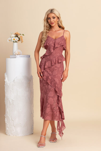 Robe Fourreau Asymétrique Bordeaux - gallery 4