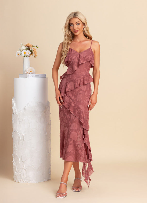 Robe Fourreau Asymétrique Bordeaux - gallery 4