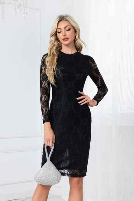 Robe Fourreau Noire Dentelle Élégante - gallery 5