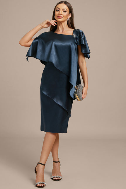 Robe Fourreau Satinée Asymétrique Chic - gallery 2