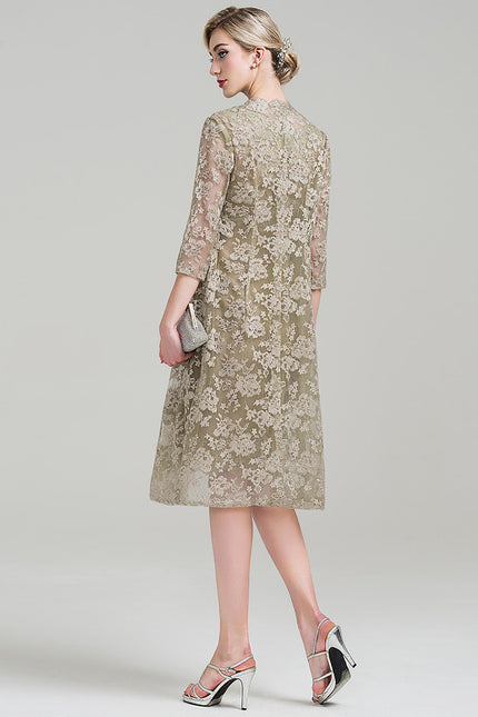 Robe Fourreau Dentelle Beige - gallery 4