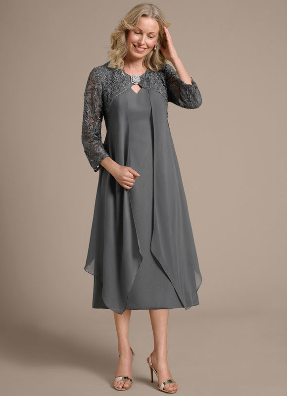 Robe Fourreau Gris Perle - gallery 5