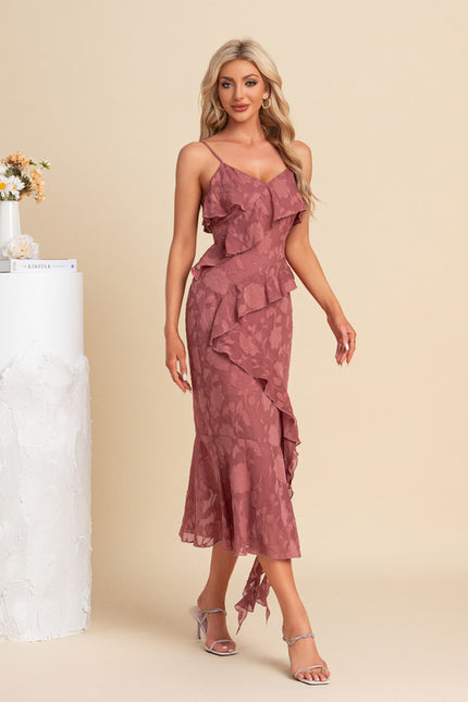 Robe Fourreau Asymétrique Bordeaux - gallery 3