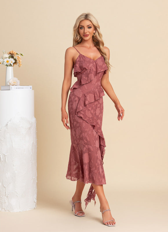 Robe Fourreau Asymétrique Bordeaux - gallery 3