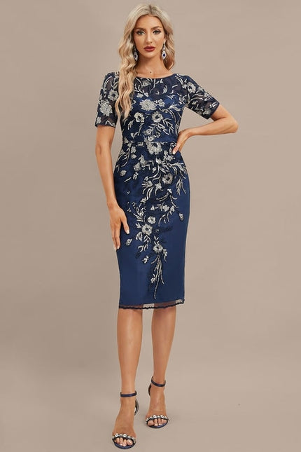 Robe Fourreau Marine Brodée - gallery 1