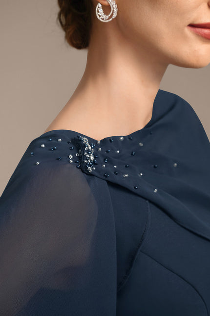 Robe Fourreau Chic Drapé Perlé - gallery 5