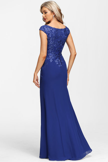 Robe Fourreau Soirée Marine Scintillante - gallery 3