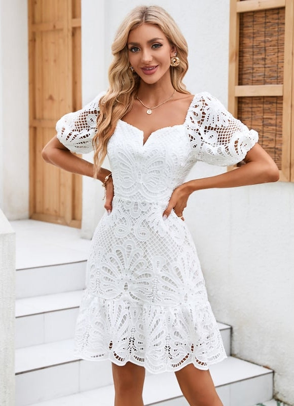 Robe Fourreau Blanche À Volants - gallery 1