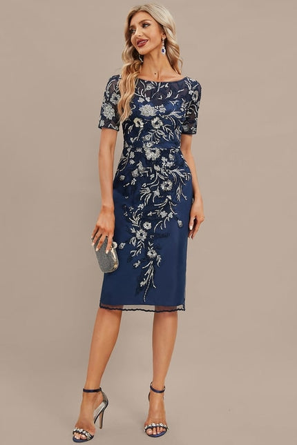 Robe Fourreau Marine Brodée - gallery 3