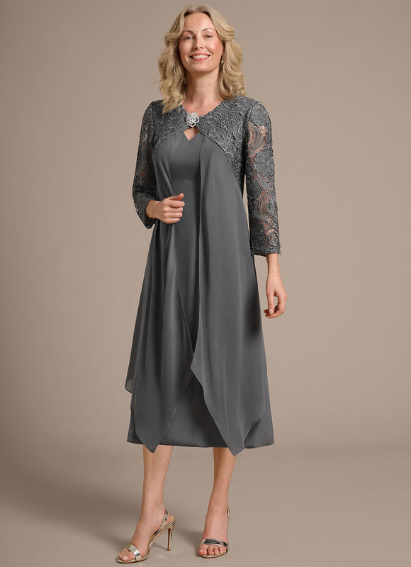 Robe Fourreau Gris Perle - gallery 3