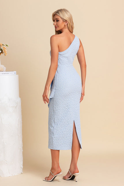 Robe Fourreau Asymétrique Bleu Ciel - gallery 2