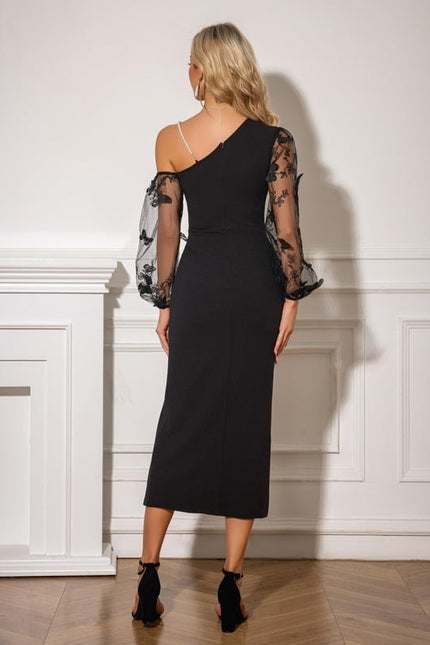 Robe Fourreau Asymétrique Dentelle Noire - gallery 1