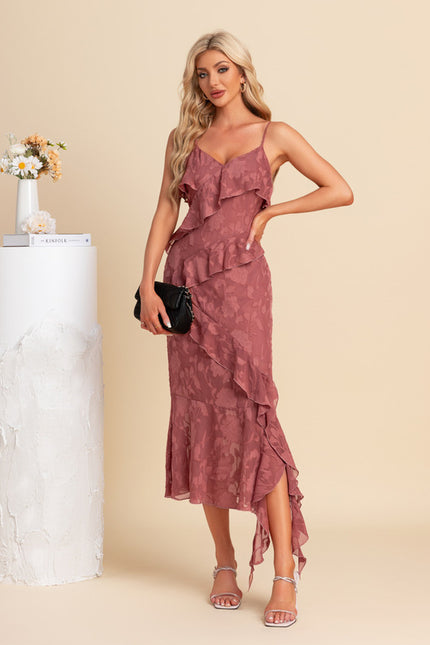 Robe Fourreau Asymétrique Bordeaux - gallery 2