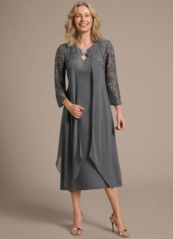 Robe Fourreau Gris Perle