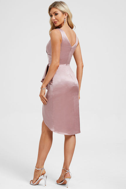 Robe Fourreau Satin Rose Drapée - gallery 5