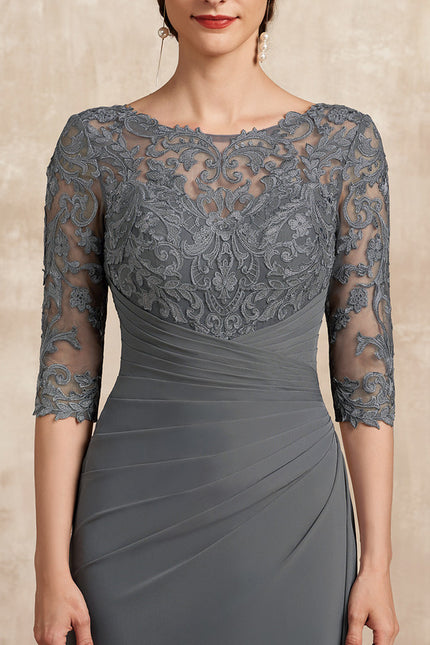 Robe Fourreau Dentelle Grise - gallery 5