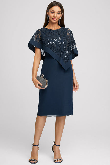 Robe Fourreau Chiffon Marine