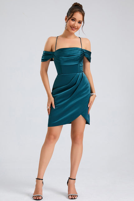 Robe Fourreau Satin Émeraude Ajustée - gallery 2