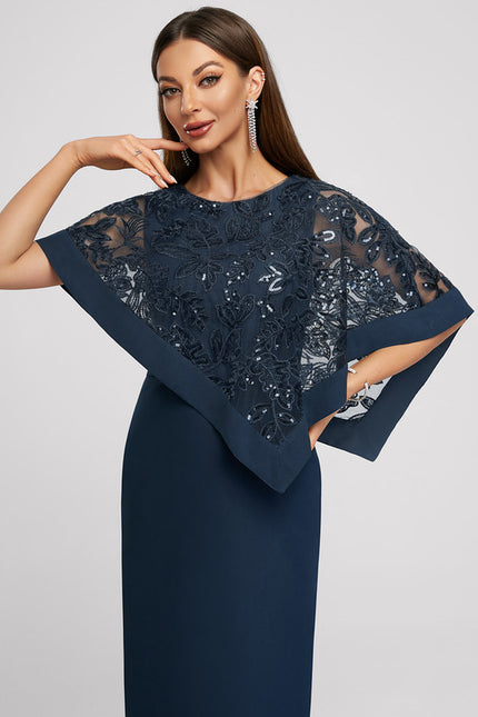 Robe Fourreau Chiffon Marine - gallery 4