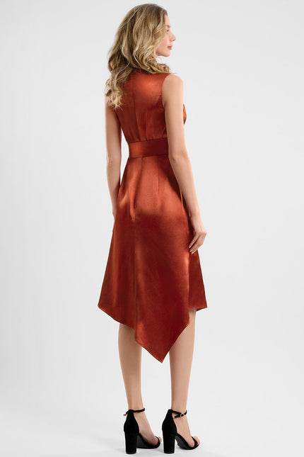 Robe Fourreau Satin Cuivré - gallery 4