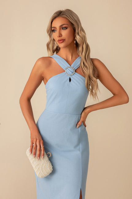 Robe Fourreau Midi Bleu Ciel - gallery 5