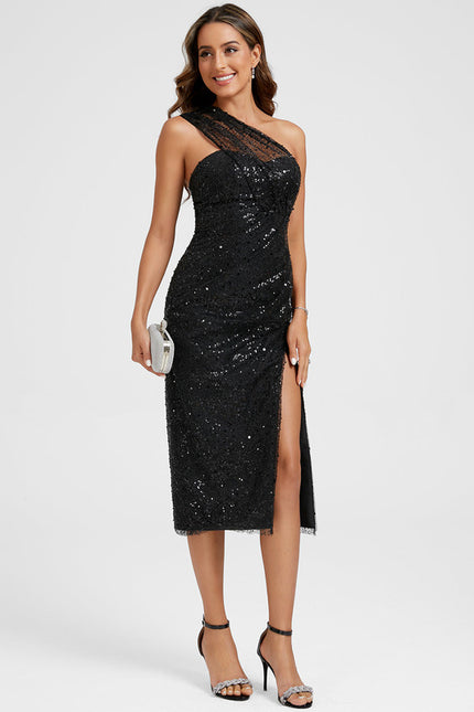 Robe Fourreau Scintillante Asymétrique - gallery 3