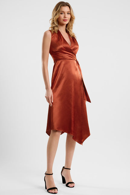 Robe Fourreau Satin Cuivré - gallery 1