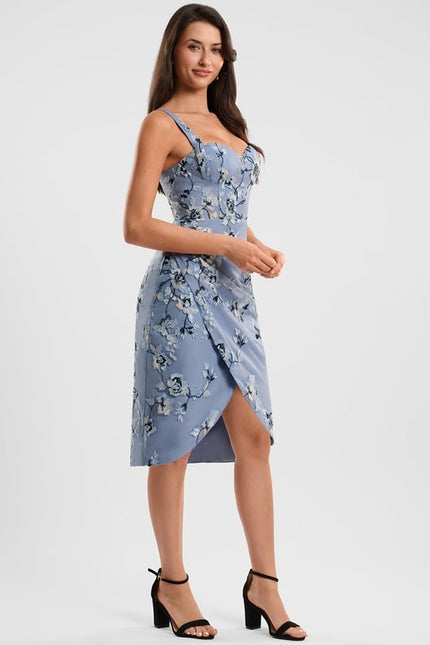 Robe Fourreau Bleue Florale - gallery 4