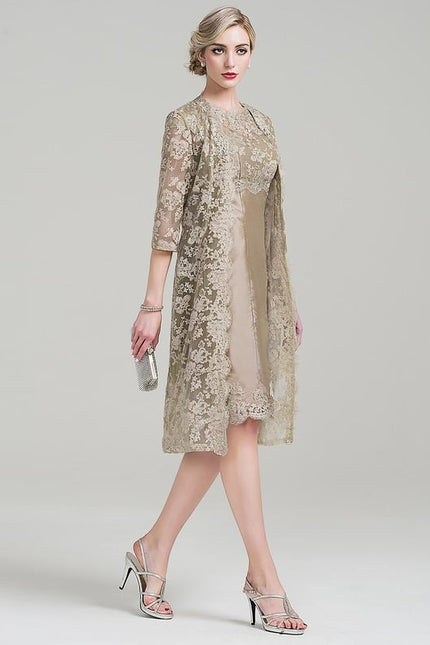 Robe Fourreau Dentelle Beige - gallery 3