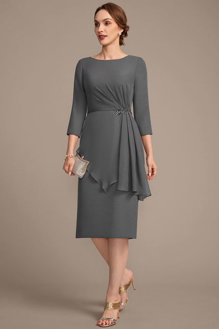 Robe Fourreau Chic Drapé Perlé - gallery 3