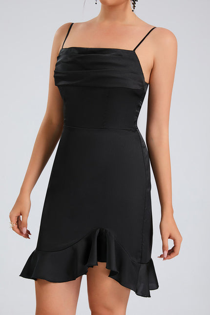 Robe Fourreau Satinée Noire - gallery 6