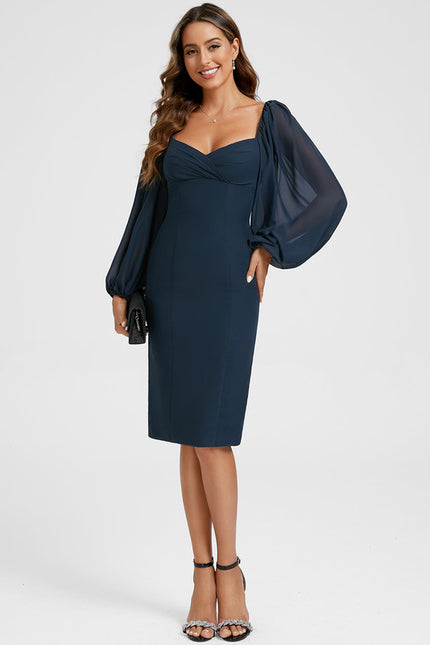 Robe Fourreau Élégante Manches Bouffantes - gallery 1