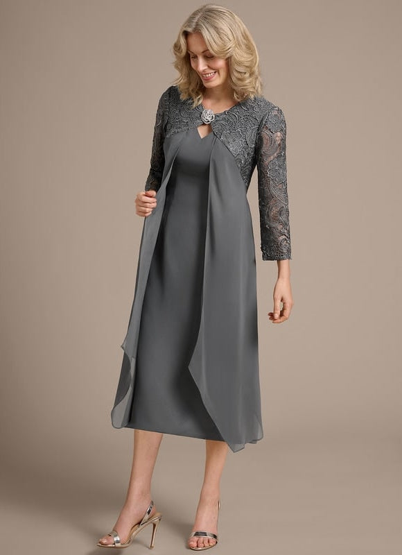 Robe Fourreau Gris Perle - gallery 4