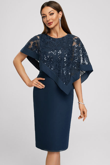 Robe Fourreau Chiffon Marine - gallery 3