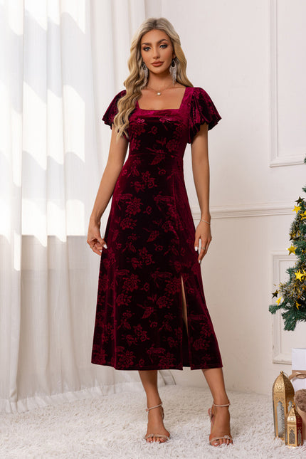 Robe Fourreau Midi Bordeaux Fleuri - gallery 6