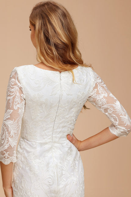 Robe Fourreau Creme - gallery 4