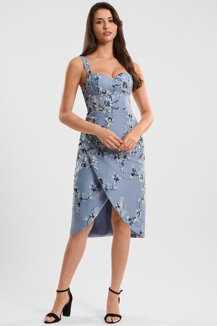 Robe Fourreau Bleue Florale - gallery 2