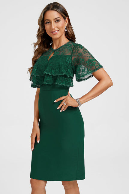 Robe Fourreau Dentelle Verte - gallery 2