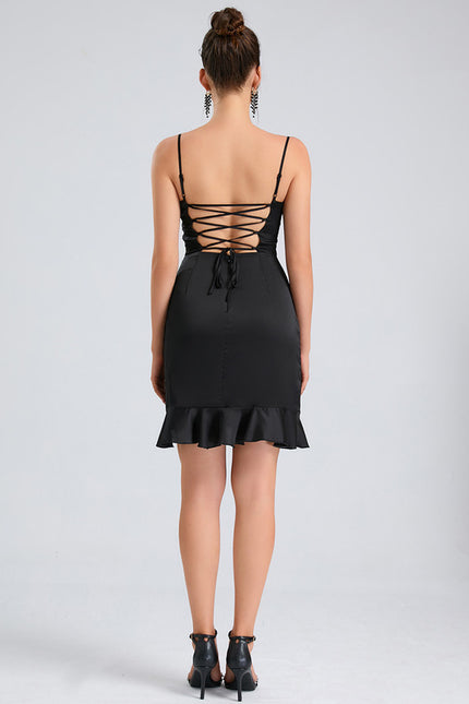 Robe Fourreau Satinée Noire - gallery 1